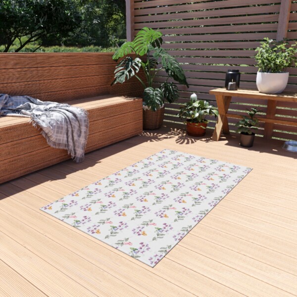 Floral Outdoor Rug - Durable, Stylish Area Mat for Patios & Decks - Butterfly Drifting - Image 7