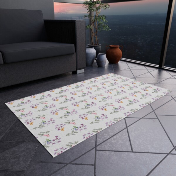 Floral Outdoor Rug - Durable, Stylish Area Mat for Patios & Decks - Butterfly Drifting - Image 8