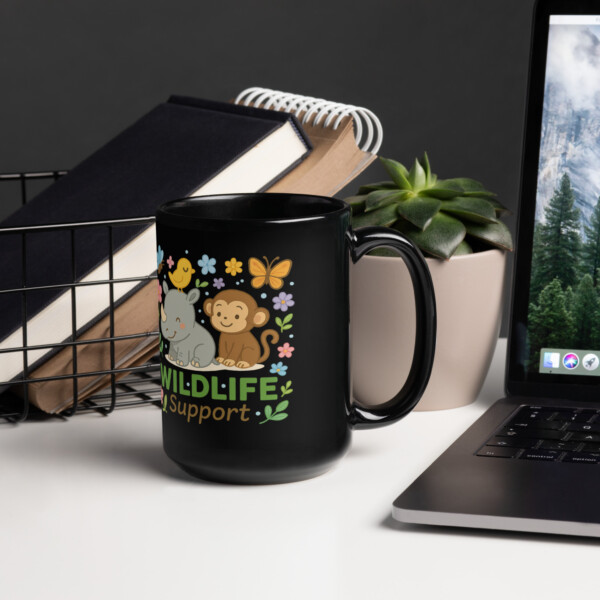 Black Glossy Mug - Wildilife Support 3 - Image 2